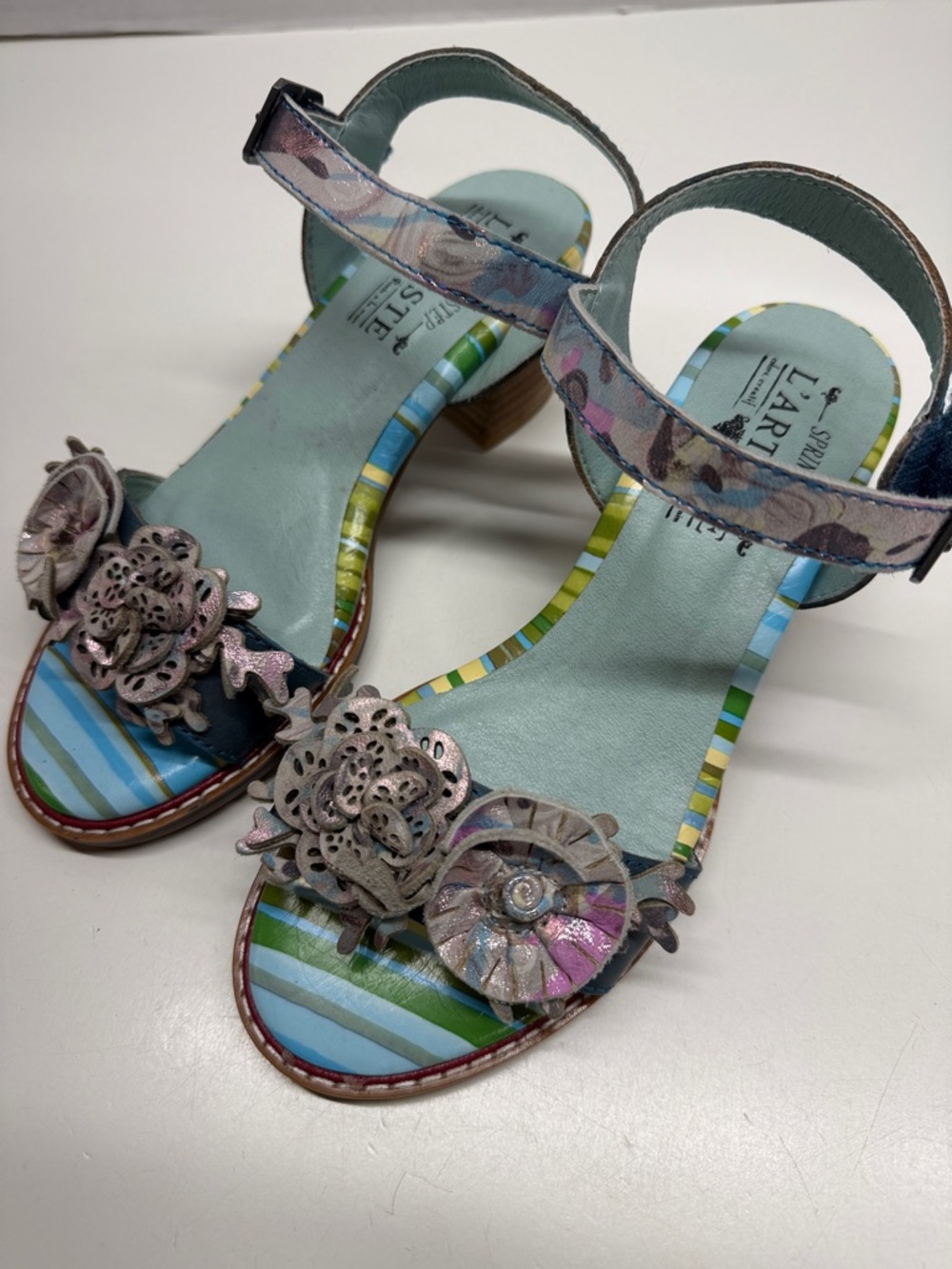 L’Artiste By Spring Step Aradya Leather Sandals Shoes Block Heel Colorful Size 5 - Picture 2 of 10